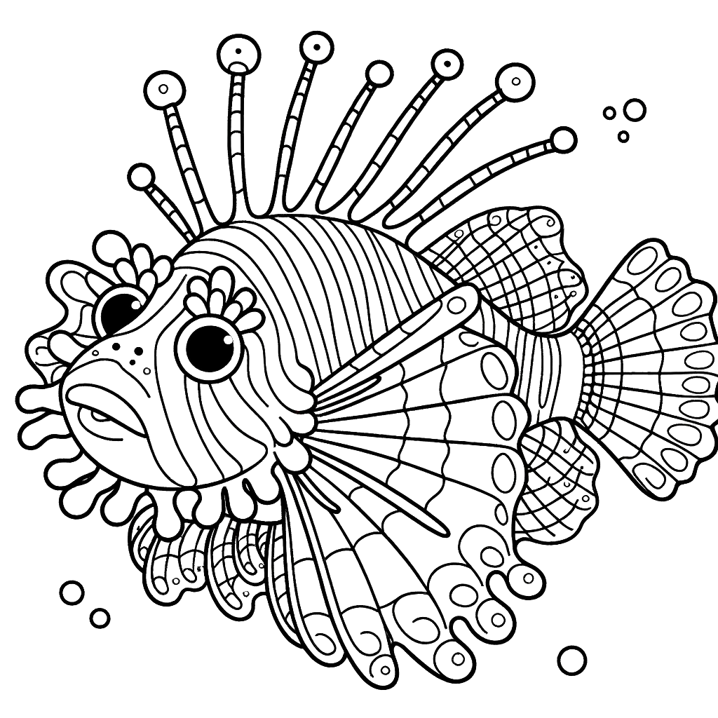 Free printable lionfish coloring page 1