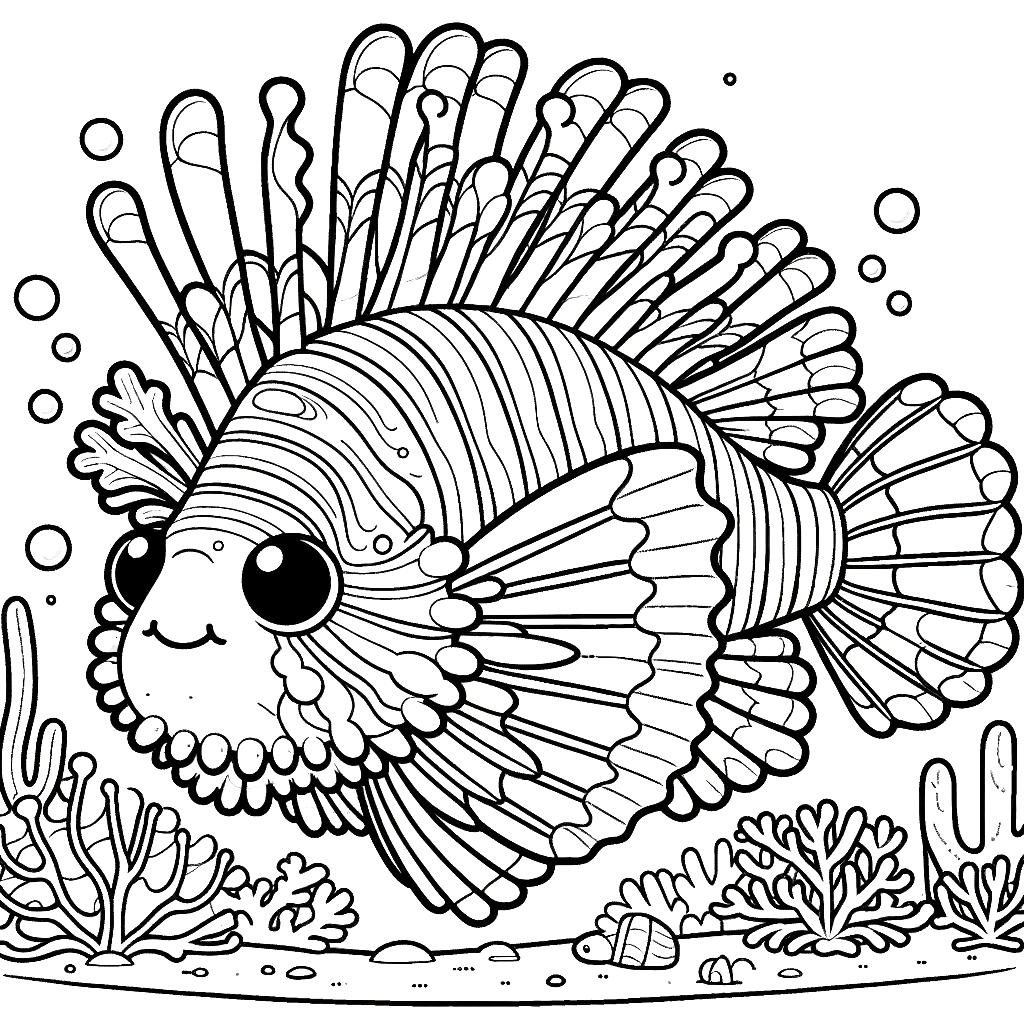 Free printable lionfish coloring page 2 for kids