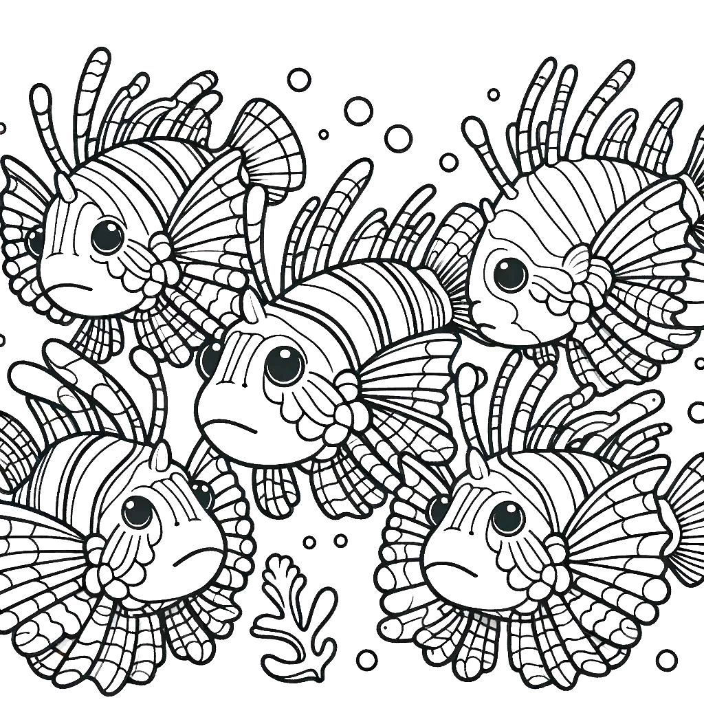 Free printable lionfish coloring page 4 black and white outline
