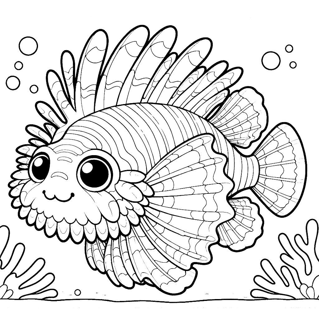 Free printable lionfish coloring page 6 detailed line art