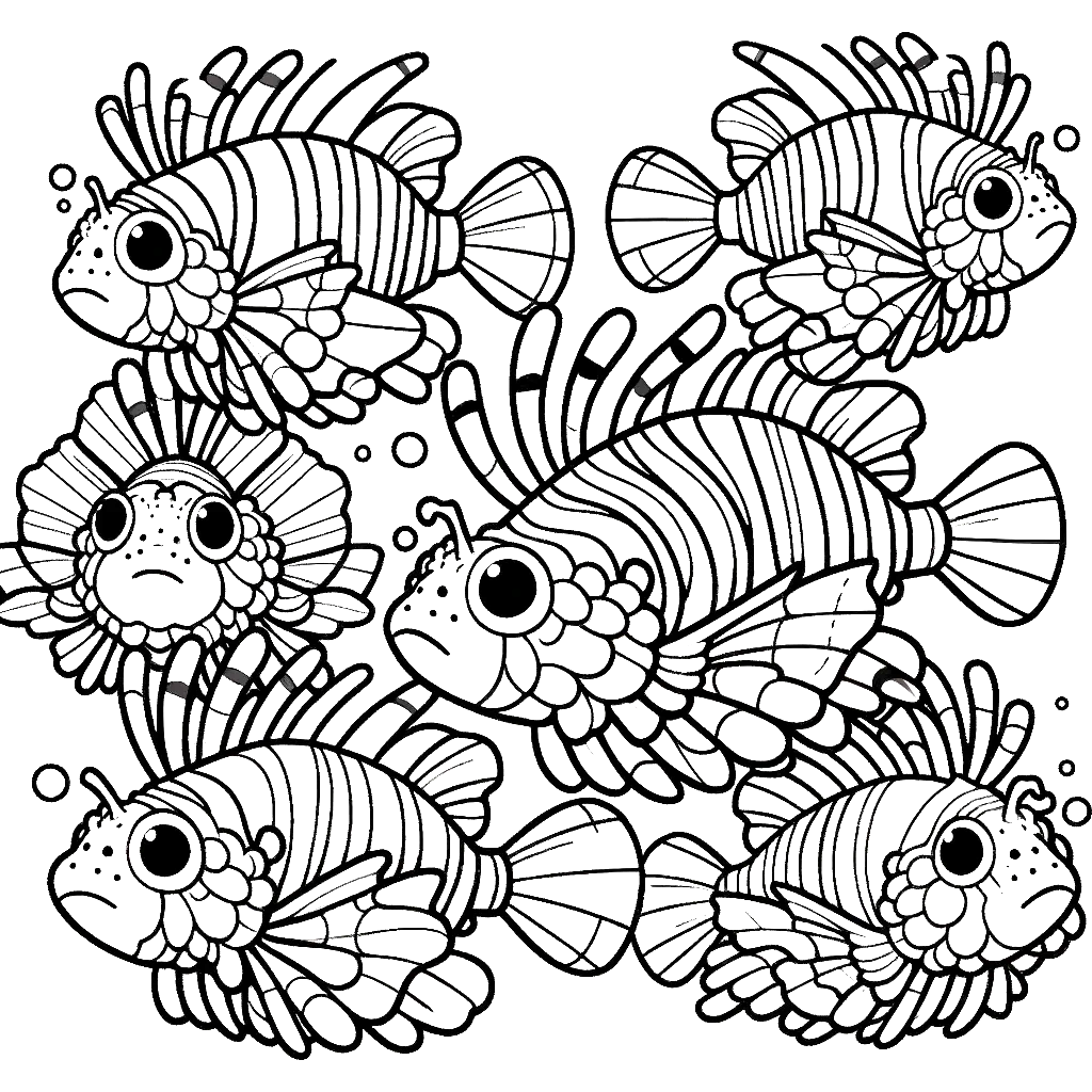 Free printable lionfish coloring page 7 for kids and adults