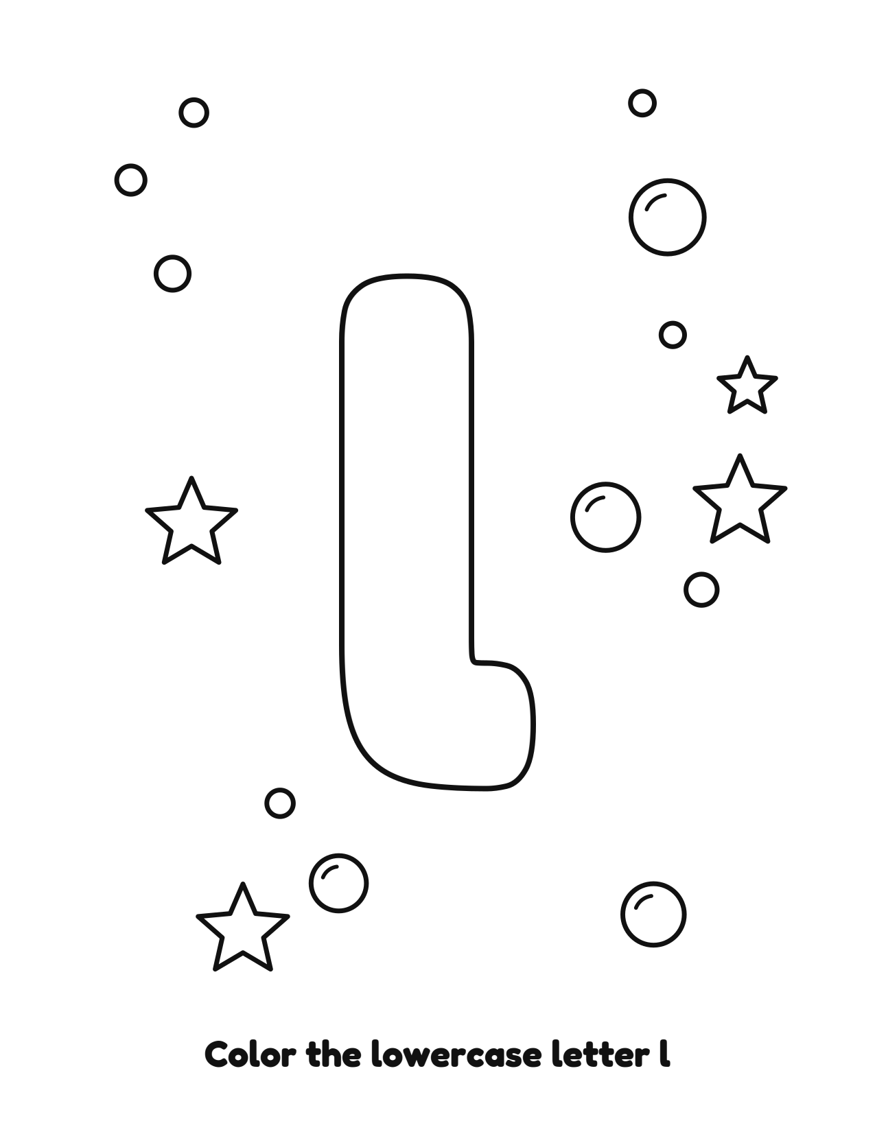 Lowercase letter l bubble letter coloring page with bubbles to color