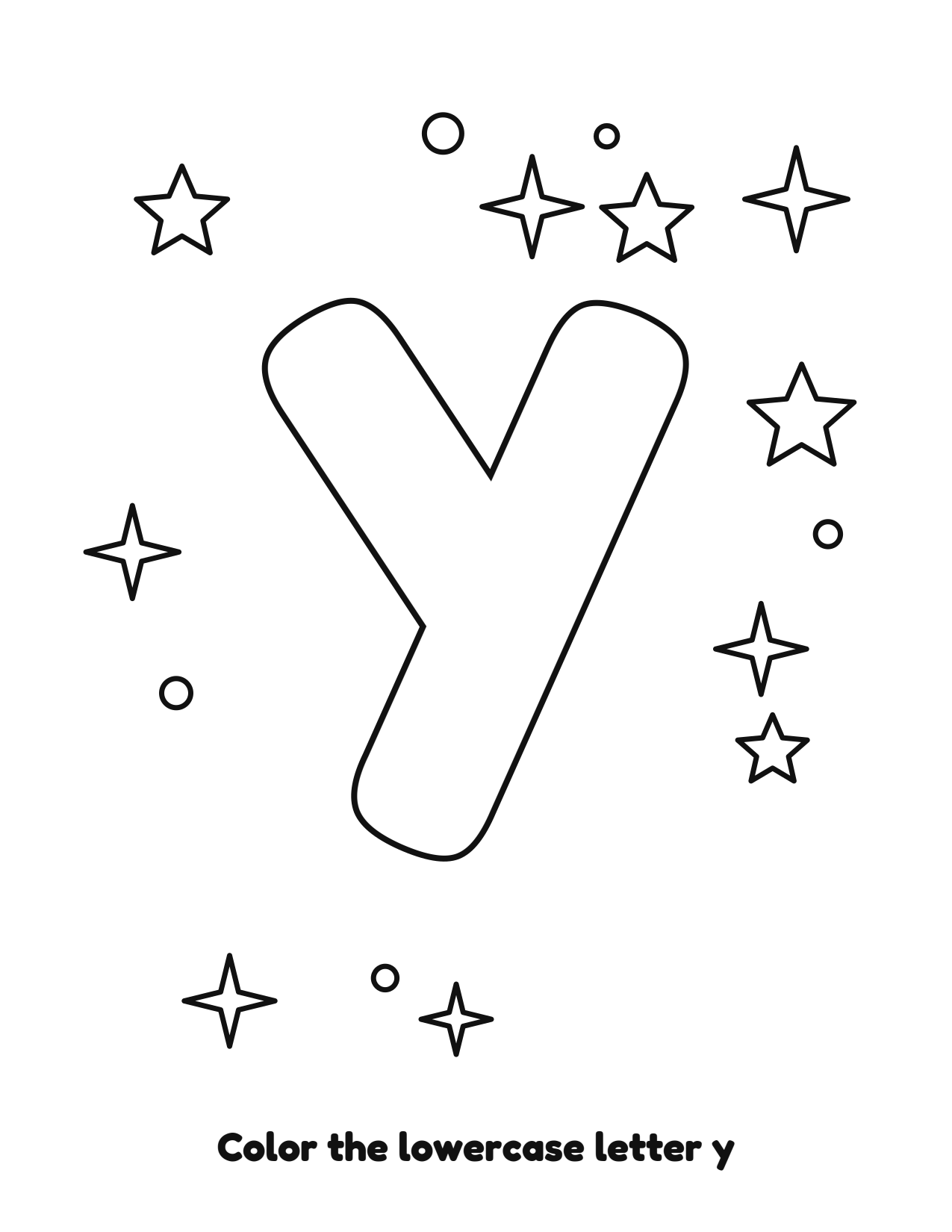 Lowercase letter y bubble letter coloring page with stars to color