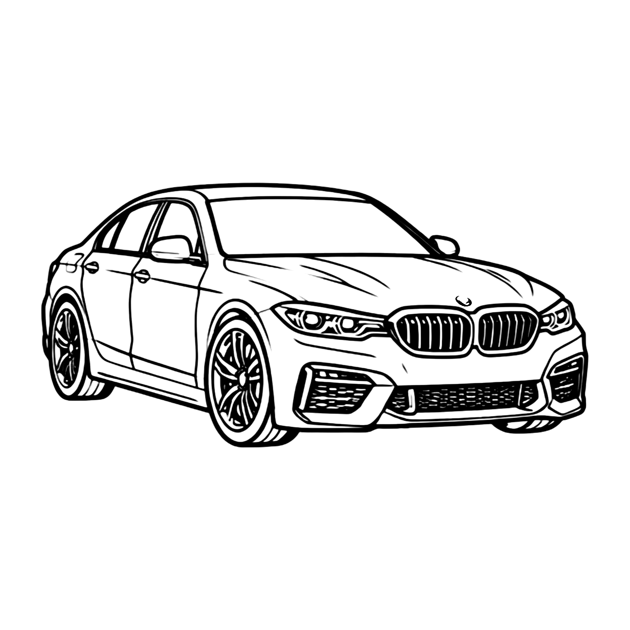 Luxury sedan coloring page 1: a luxury sedan with a bold front grille to print and color