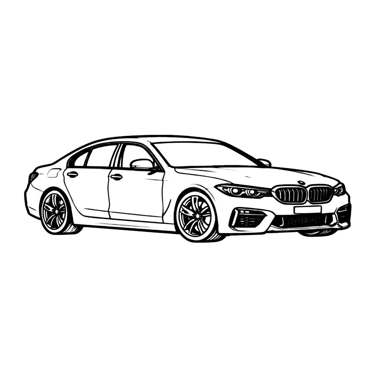 Luxury sedan coloring page 2: a luxury sedan with a bold front grille to print and color