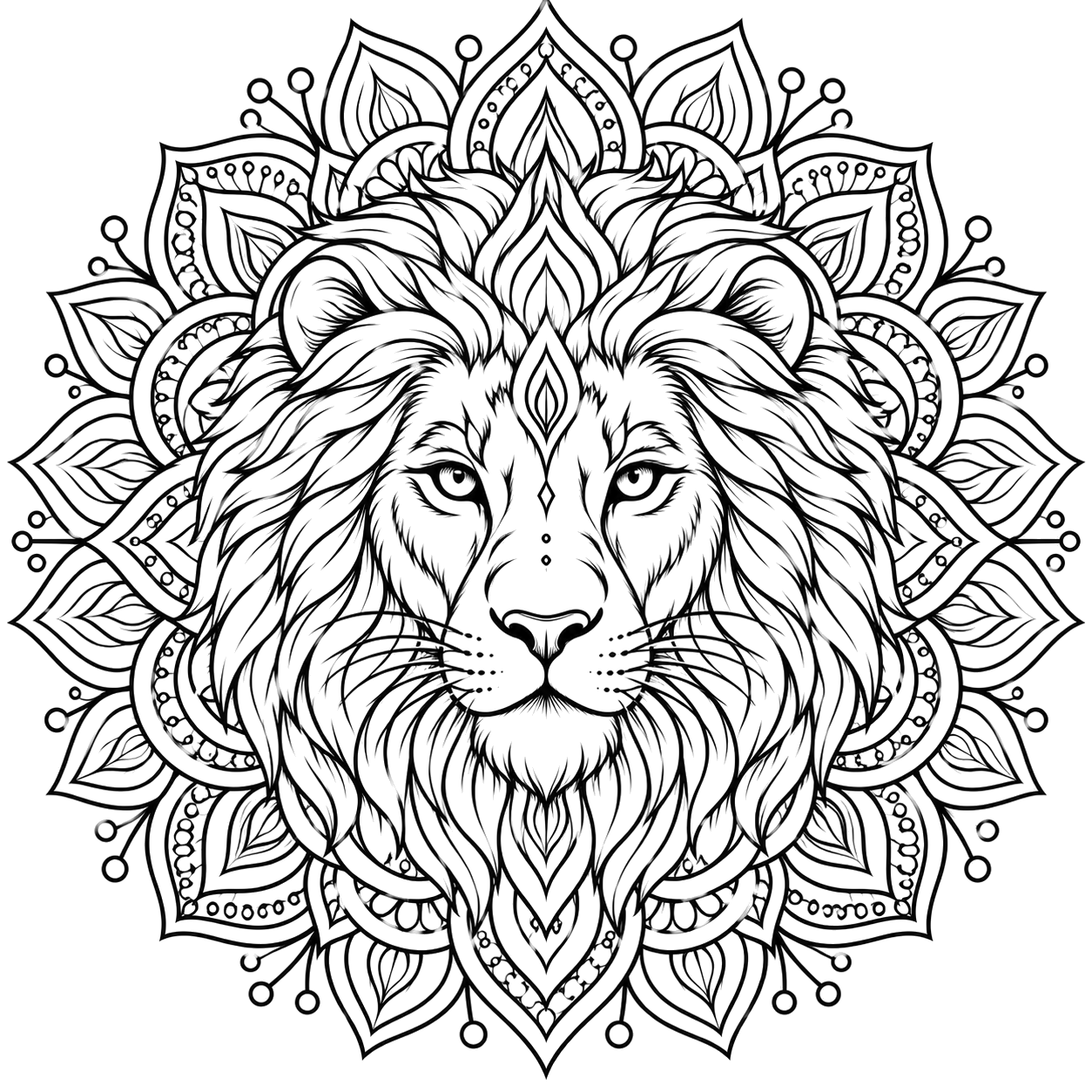 Majestic Lion Mandala coloring page with intricate patterns to print and color