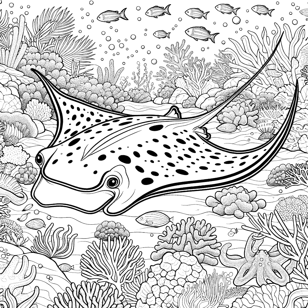 Free printable manta ray coloring page 6 detailed line art