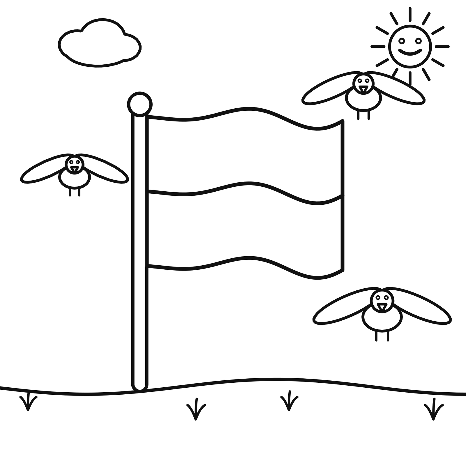 Monaco flag with seagulls coloring page
