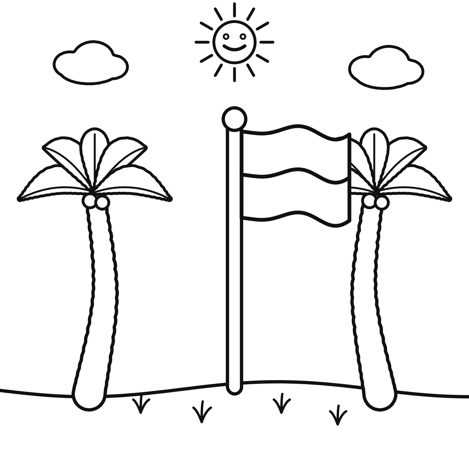 Monaco flag between two palm trees coloring page