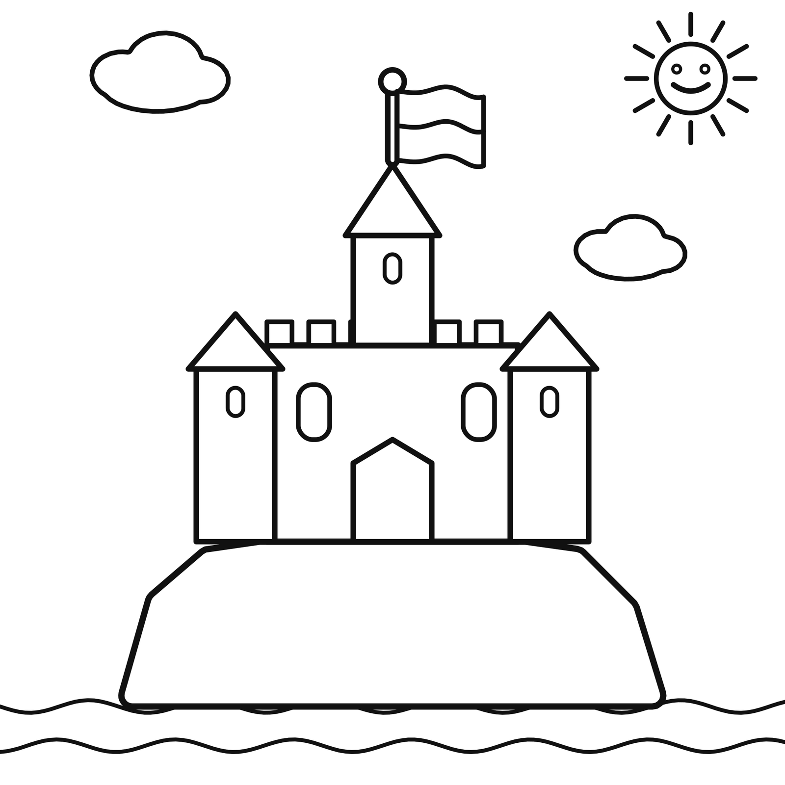 Castle on a rock flying the Monaco flag coloring page