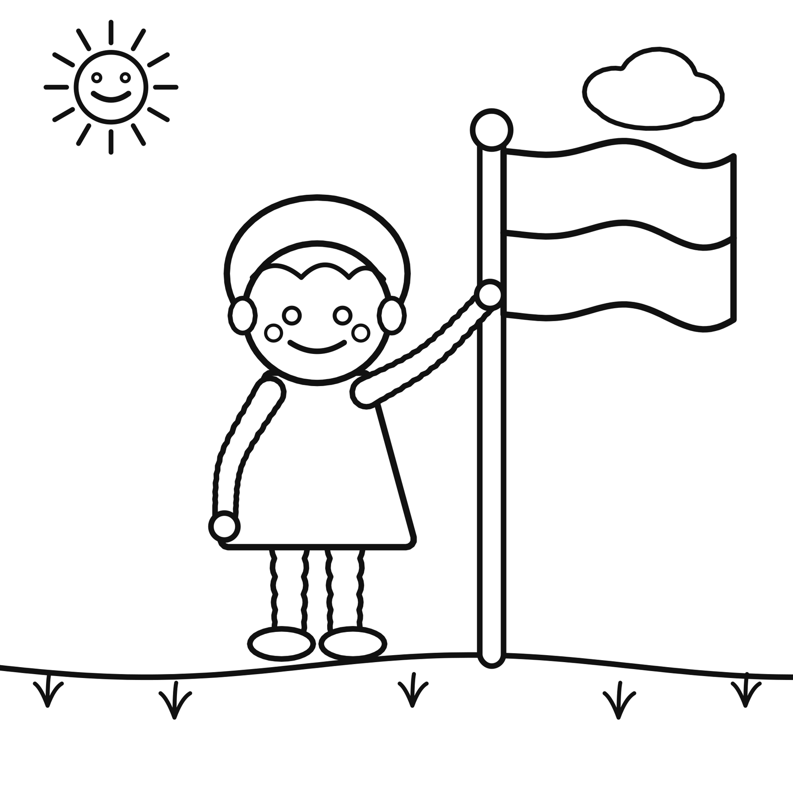 Child holding a Monaco flag coloring page