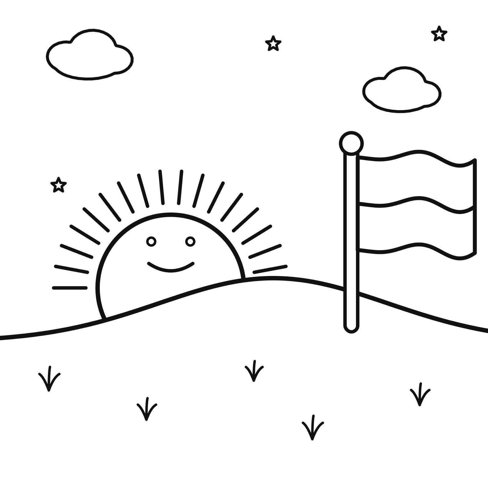 Monaco flag on a hill at sunrise coloring page