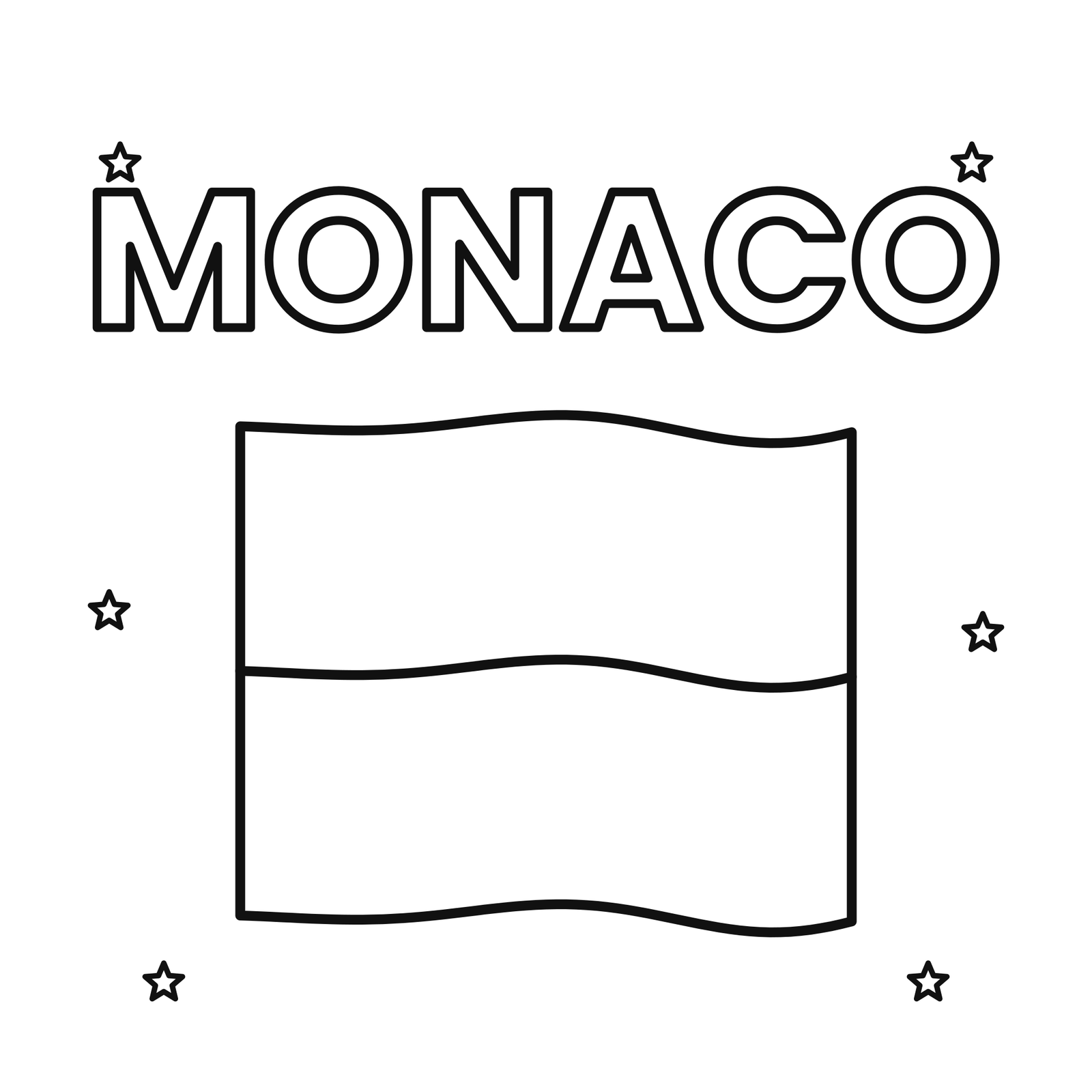 Monaco bubble letters with the flag coloring page
