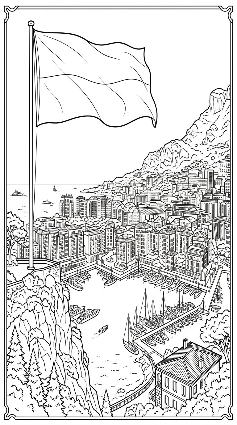 Free printable Monaco flag coloring page 30 for kids
