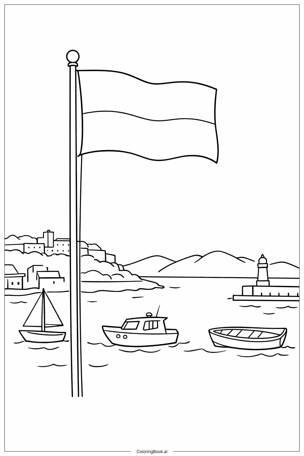 Free printable Monaco flag coloring page 34 detailed line art