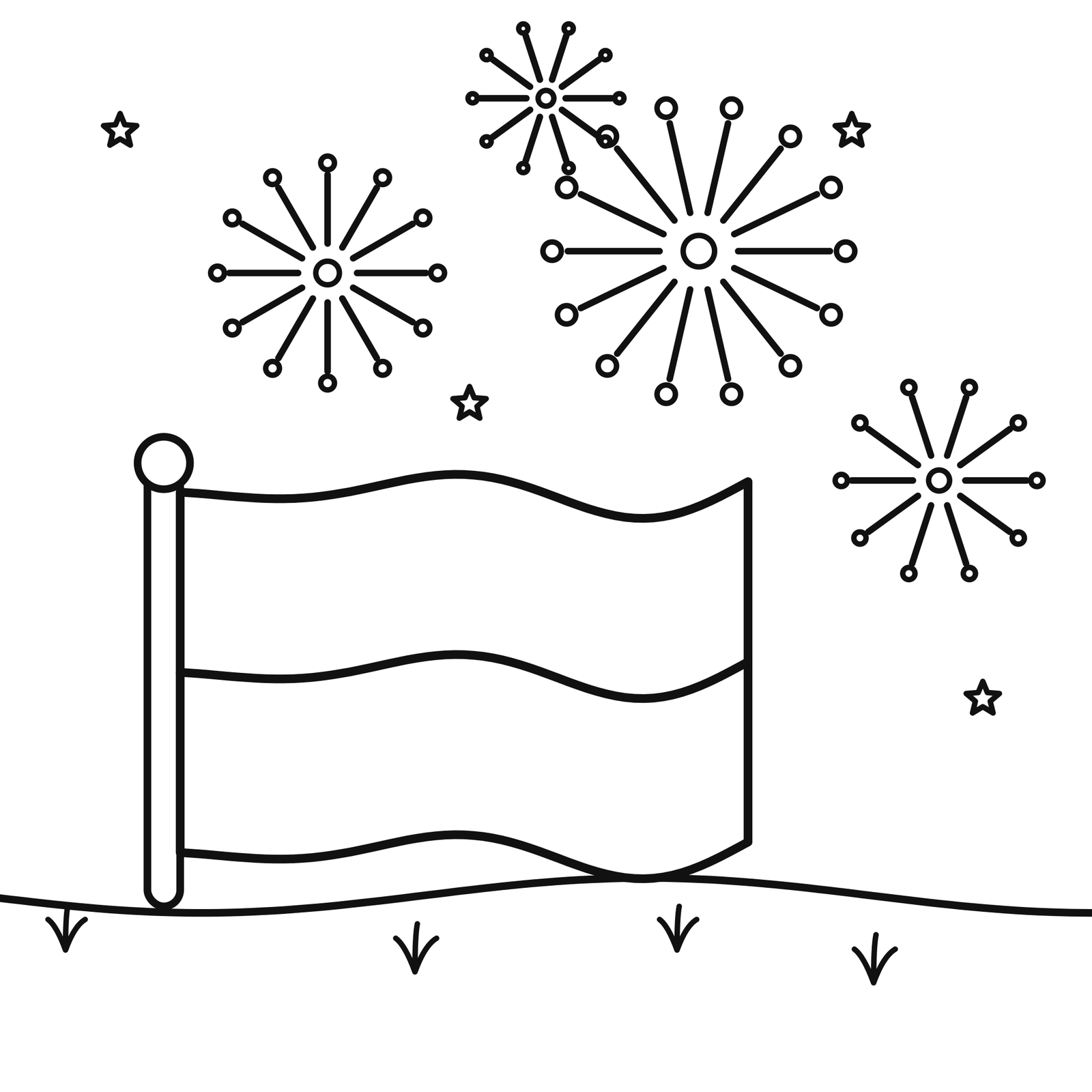 Waving Monaco flag with fireworks coloring page