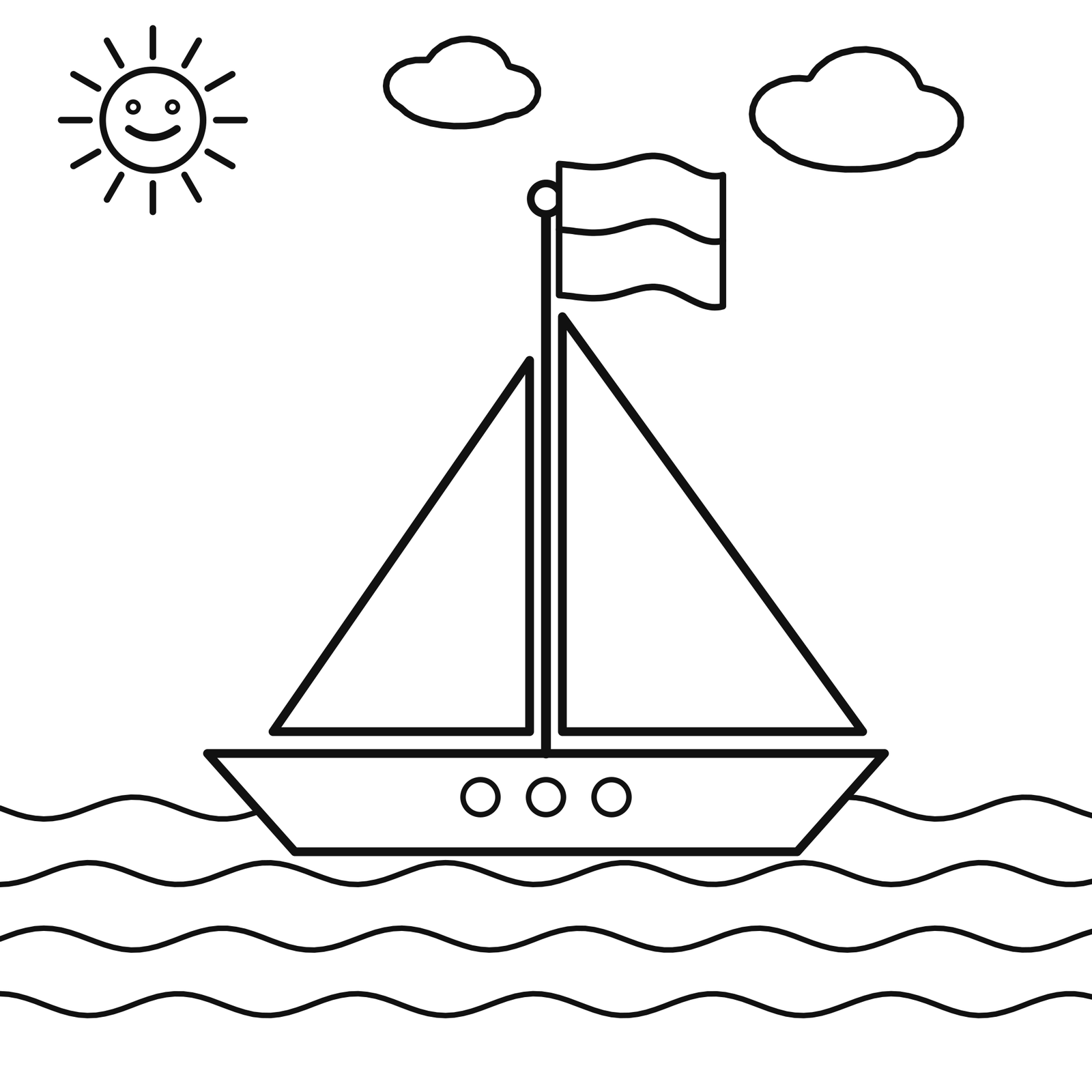 Sailboat with a Monaco flag at the top of the mast coloring page