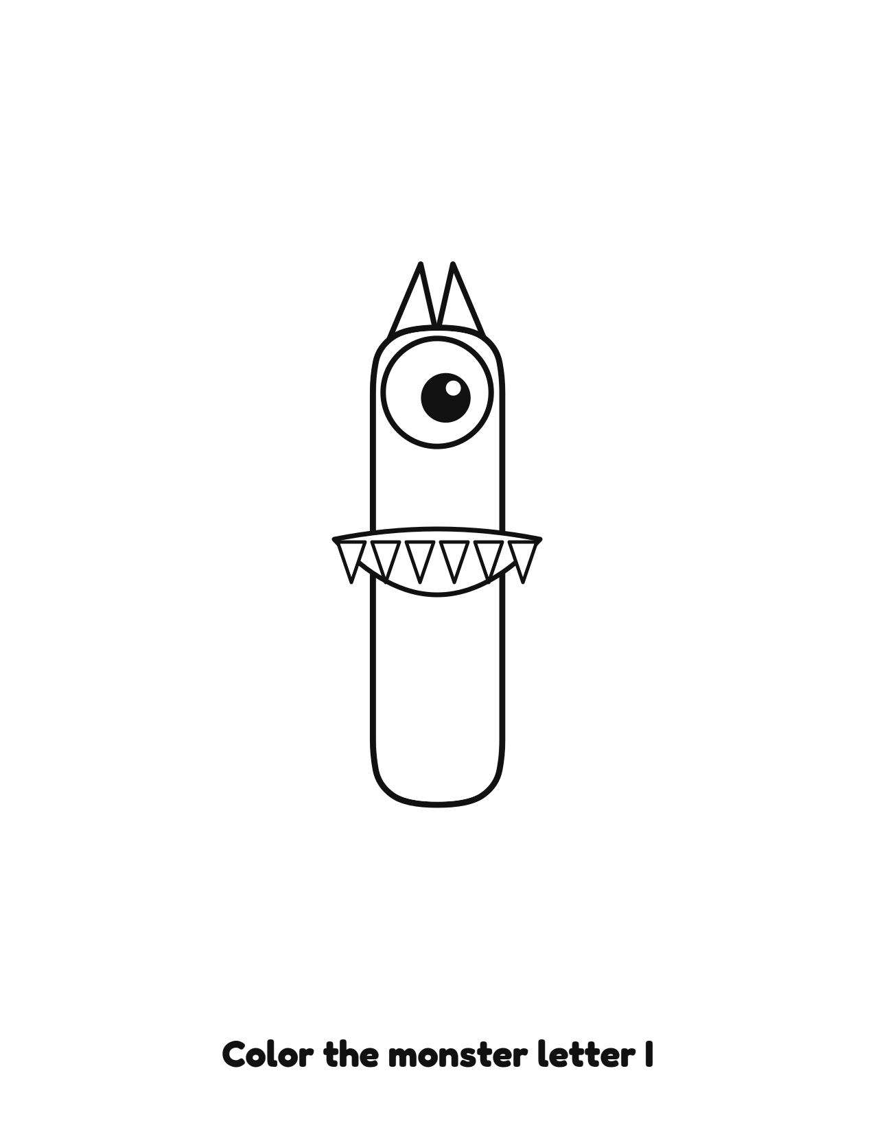 Halloween monster letter I uppercase alphabet coloring page with eyes and fangs