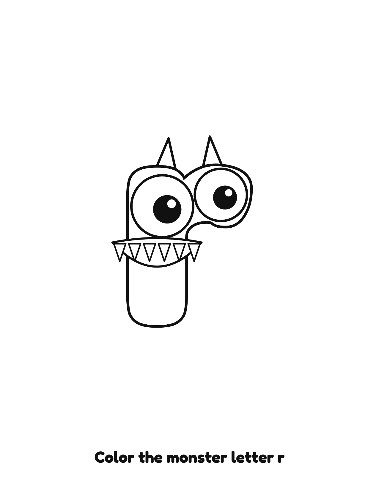 Halloween monster letter r lowercase alphabet coloring page with eyes and fangs