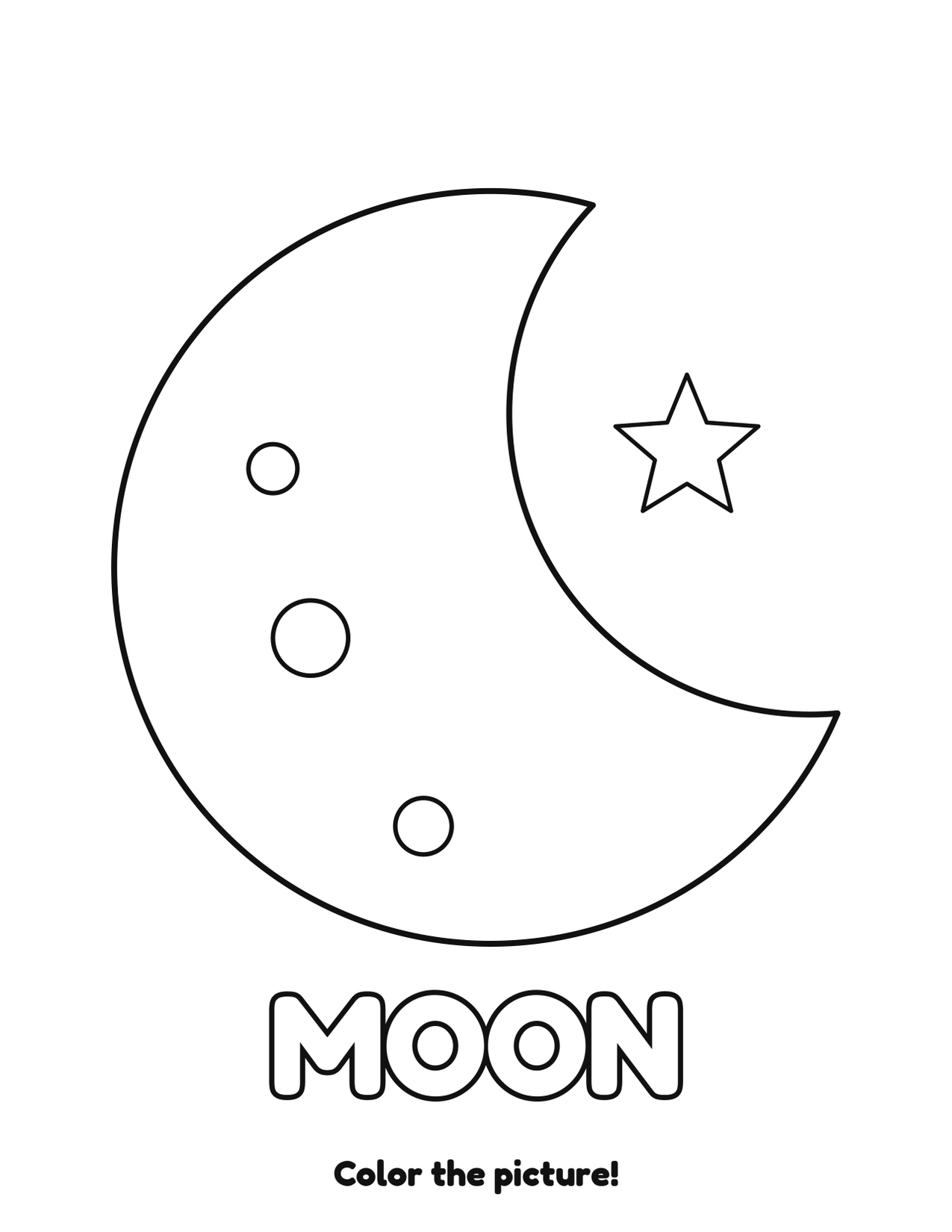 Moon Halloween coloring page to print and color with the word MOON