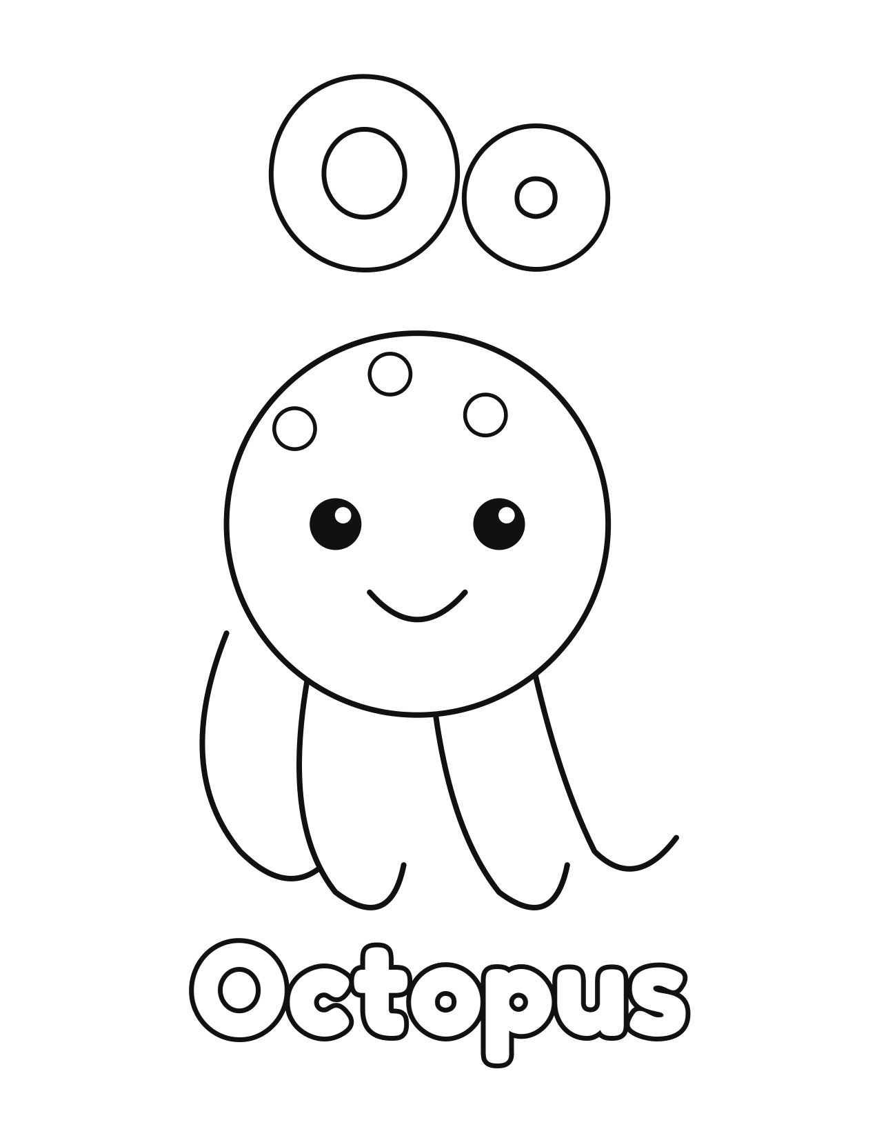 O is for Octopus animal alphabet coloring page with a cute octopus to color