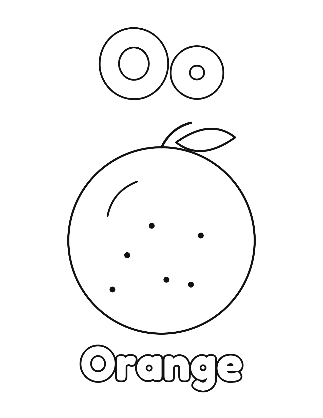 O is for Orange fruit and vegetable alphabet coloring page with orange to color