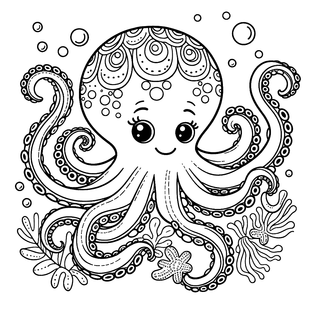 Free printable octopus coloring page 10 to print and color