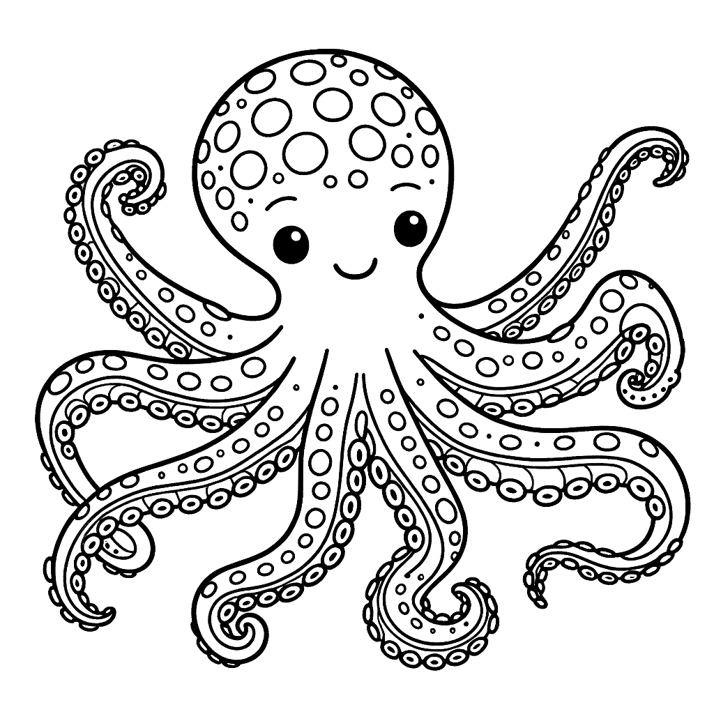 Free printable octopus coloring page 11 black and white outline
