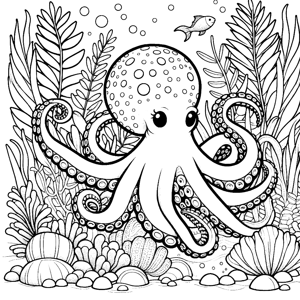 Free printable octopus coloring page 13 detailed line art
