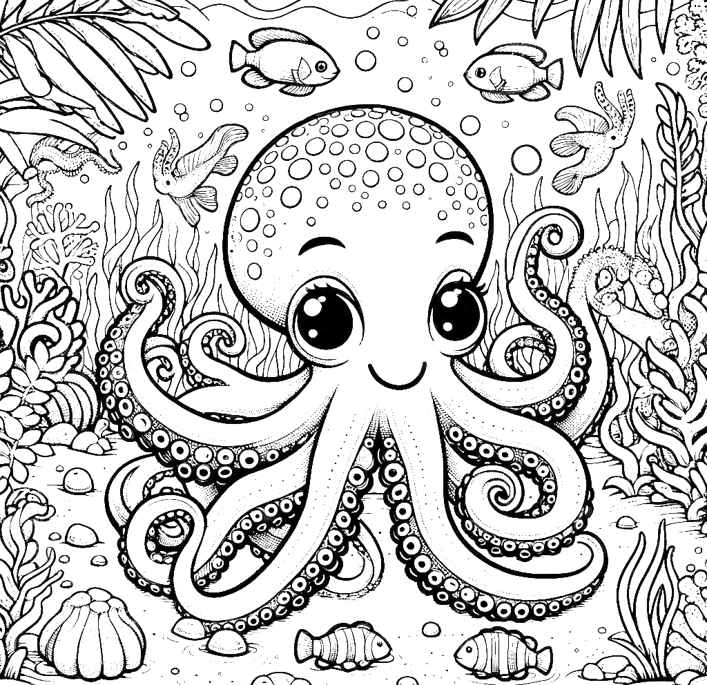 Free printable octopus coloring page 2 for kids