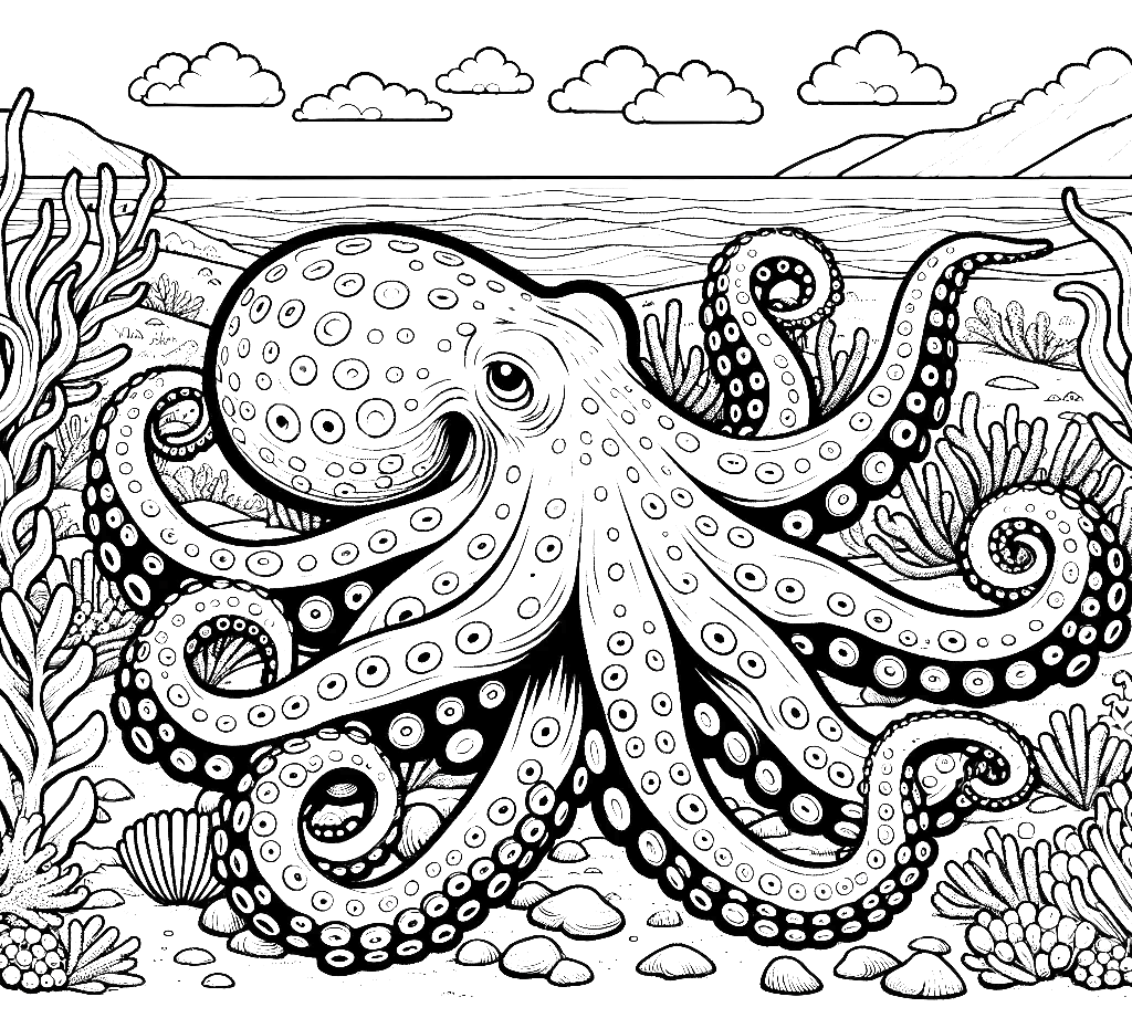 Free printable octopus coloring page 3 to print and color