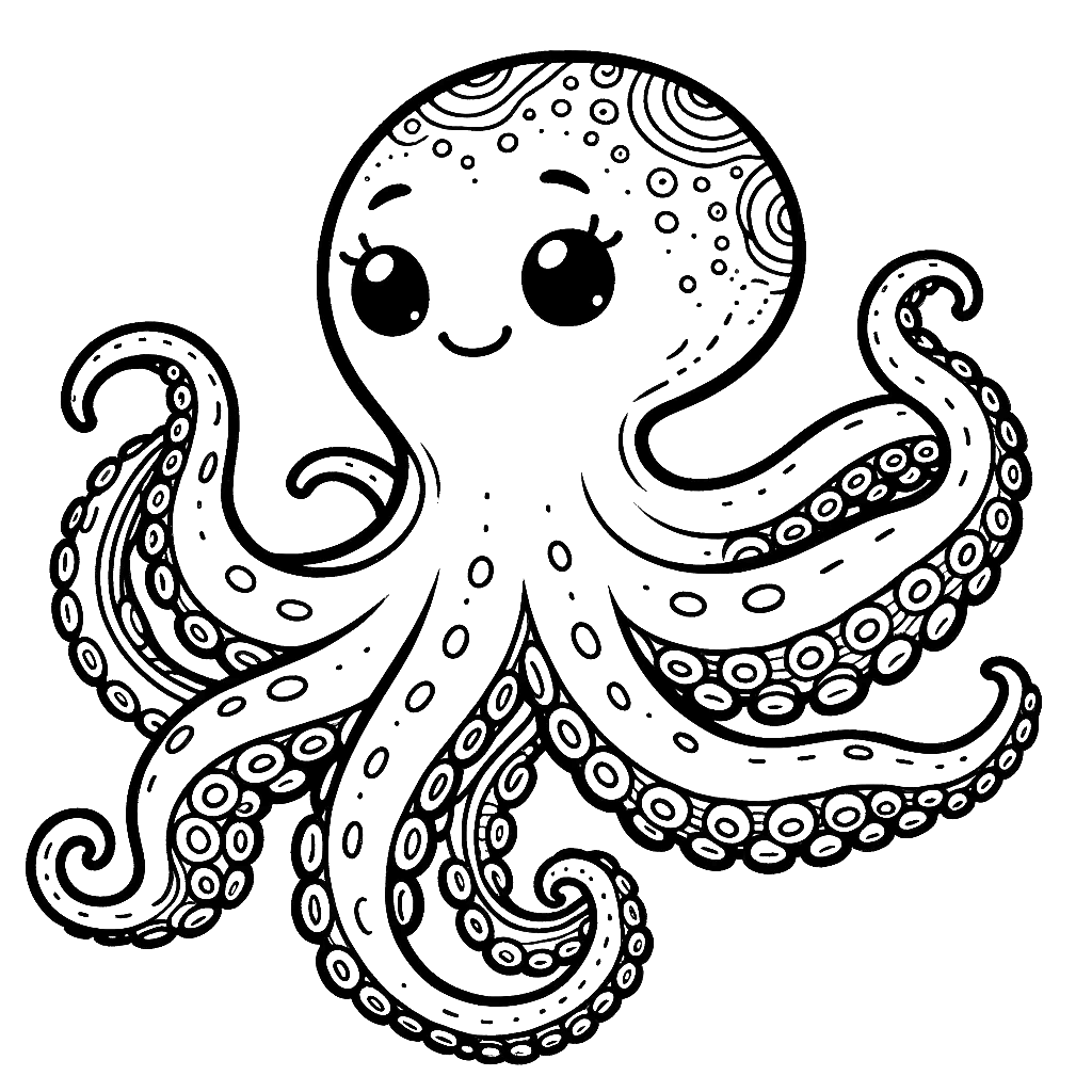 Free printable octopus coloring page 6 detailed line art