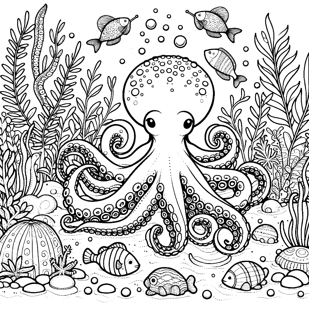 Free printable octopus coloring page 7 for kids and adults