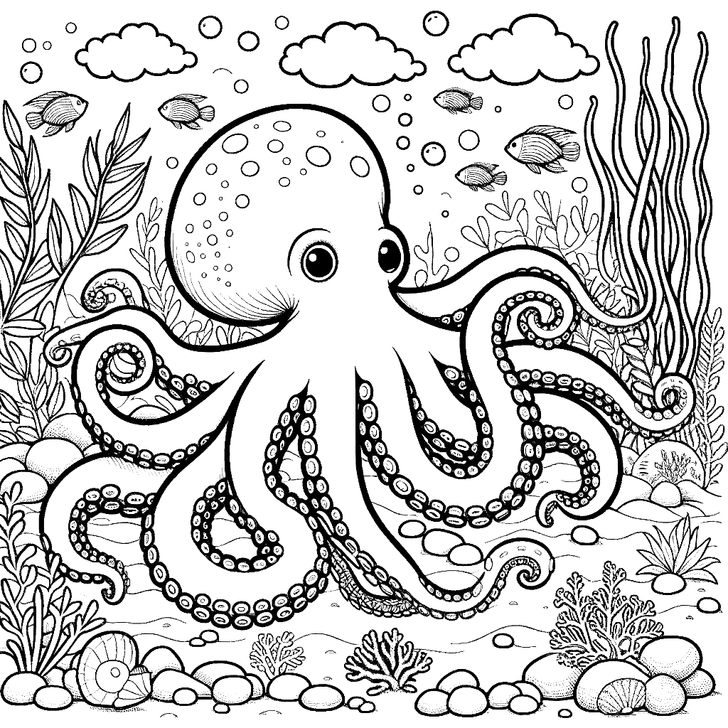 Free printable octopus coloring page 9 for kids