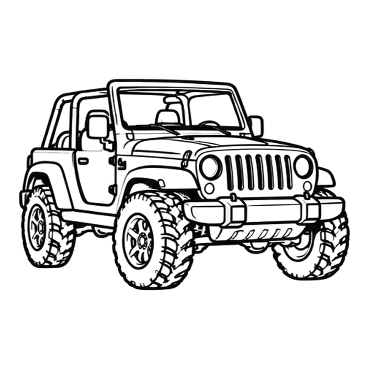 Off road 4x4 coloring page 2: an off-road 4x4 with chunky tires to print and color