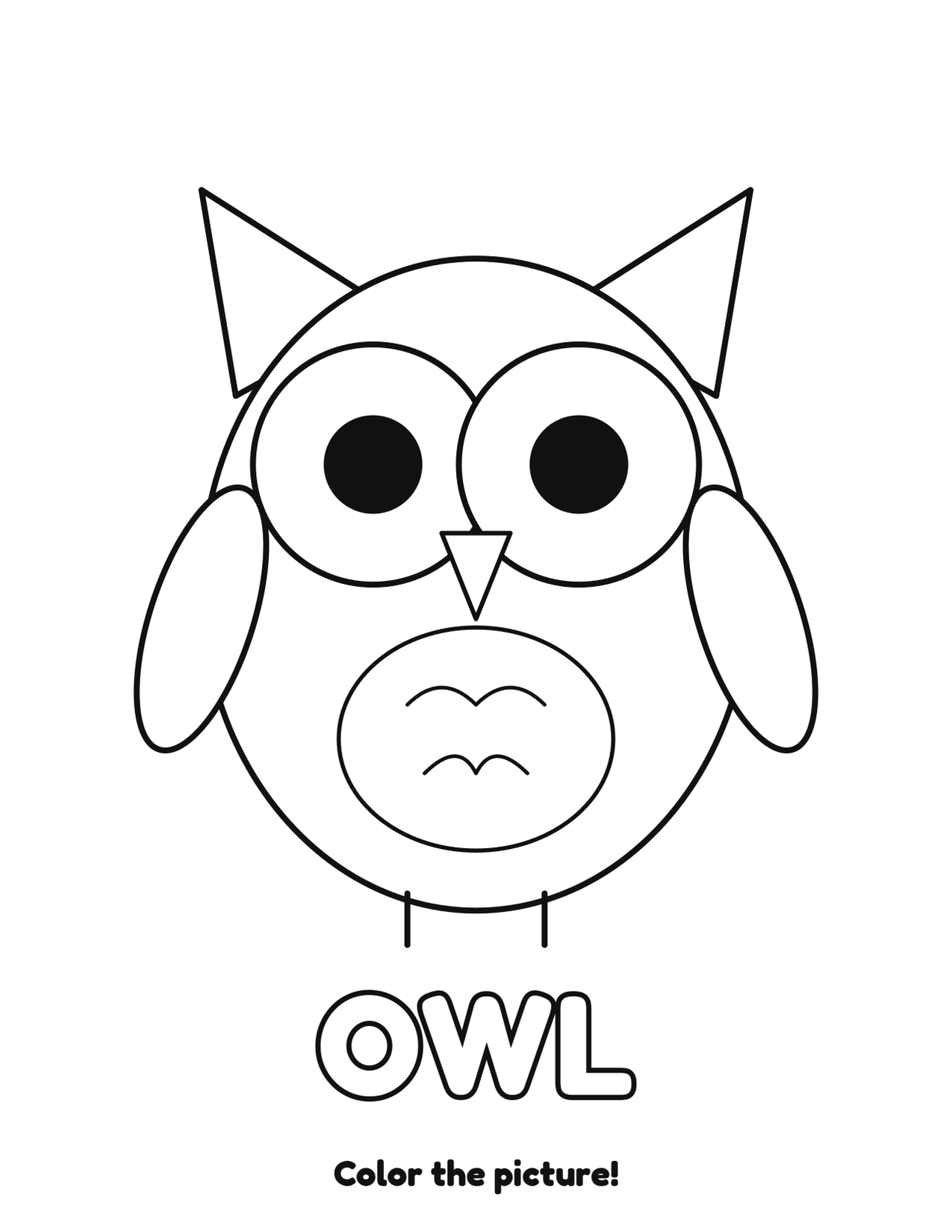 Owl Halloween coloring page to print and color with the word OWL