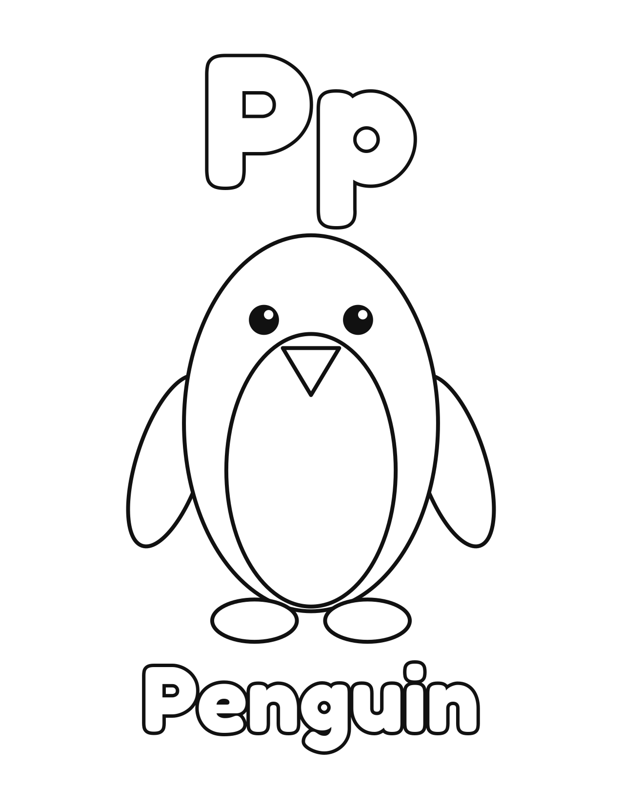 P is for Penguin animal alphabet coloring page with a cute penguin to color