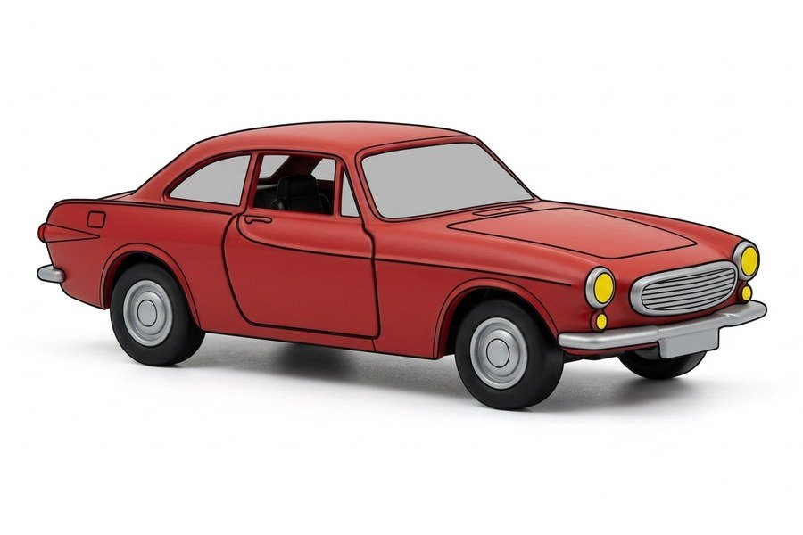 Red toy car illustration before it is turned into a coloring page