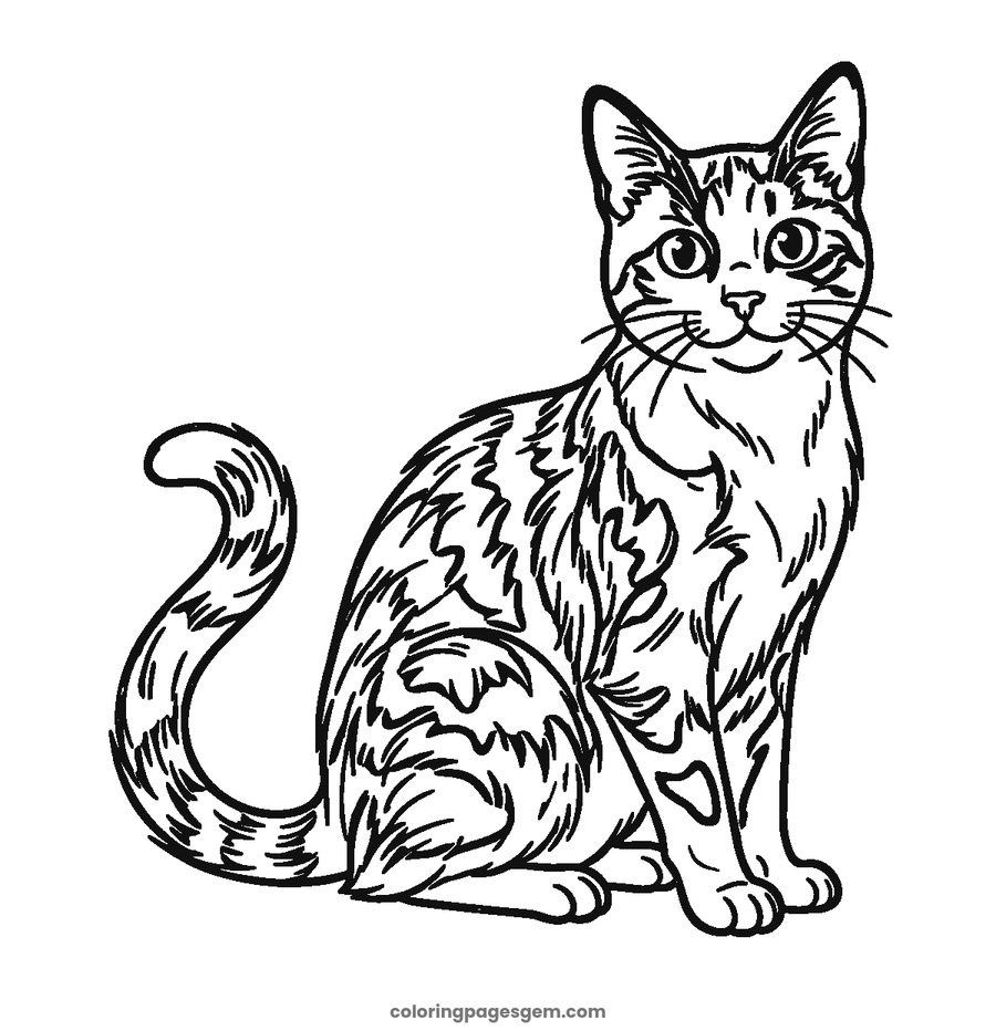 Cat coloring page made with the photo to coloring page converter