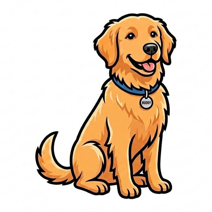 Cartoon golden retriever dog before it is turned into a coloring page
