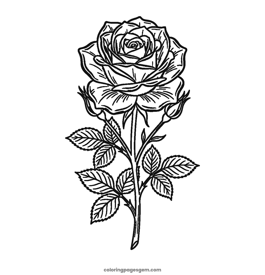 Rose coloring page made with the photo to coloring page converter
