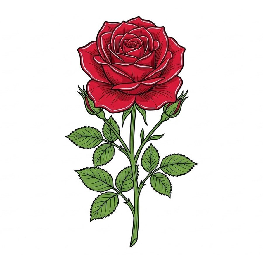 Red rose illustration before it is turned into a coloring page