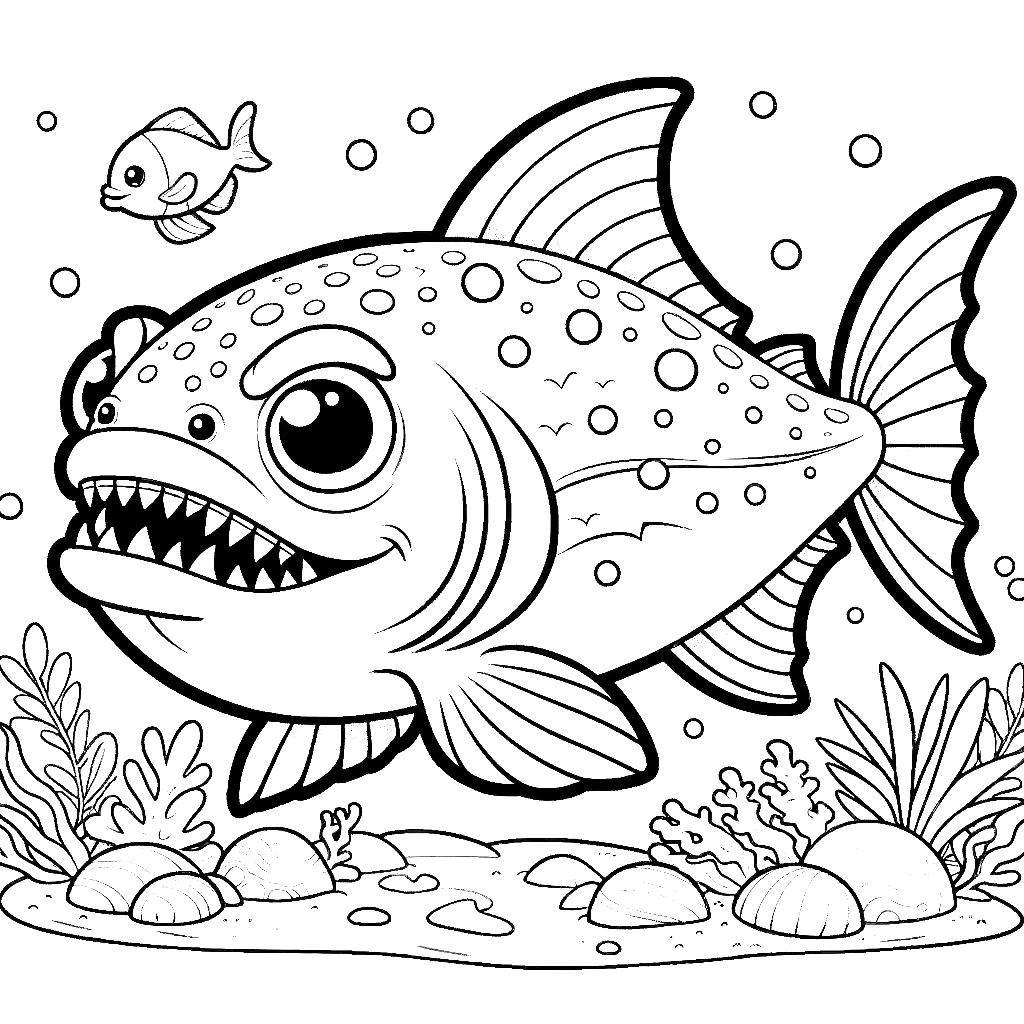Free printable piranha coloring page 1