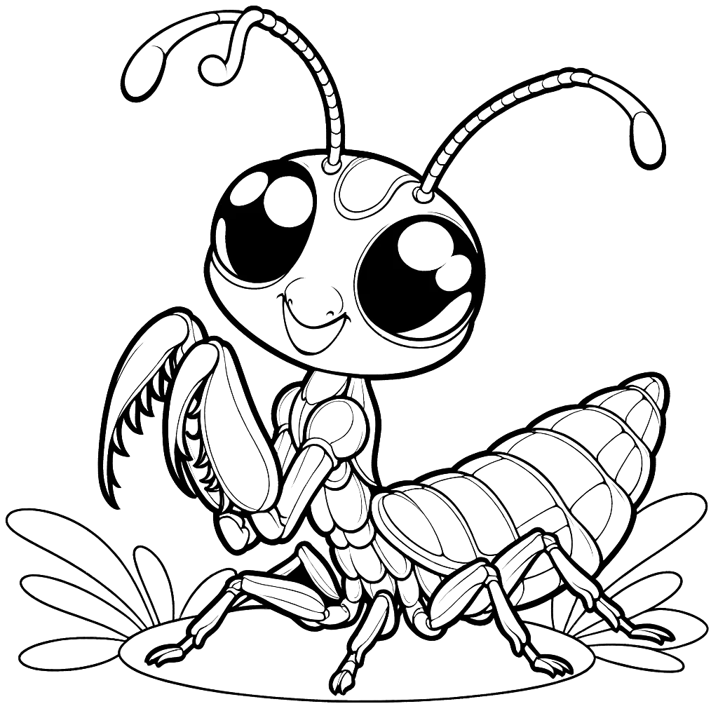 Free printable praying mantis coloring page 1