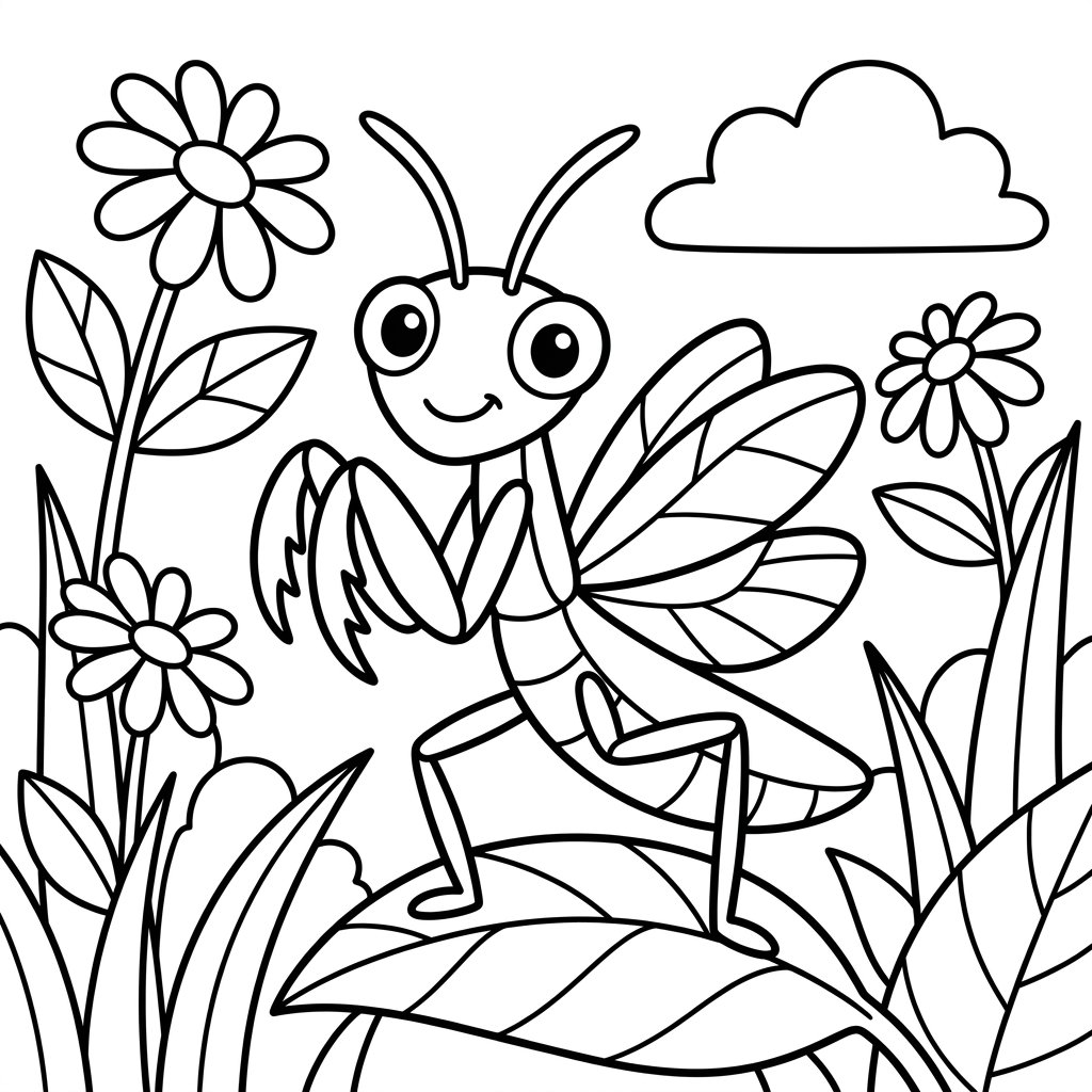 Free printable praying mantis coloring page 2 for kids