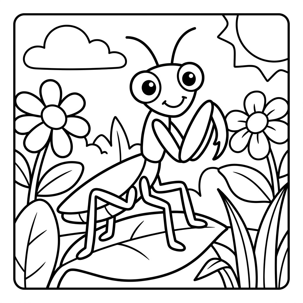 Free printable praying mantis coloring page 3 to print and color