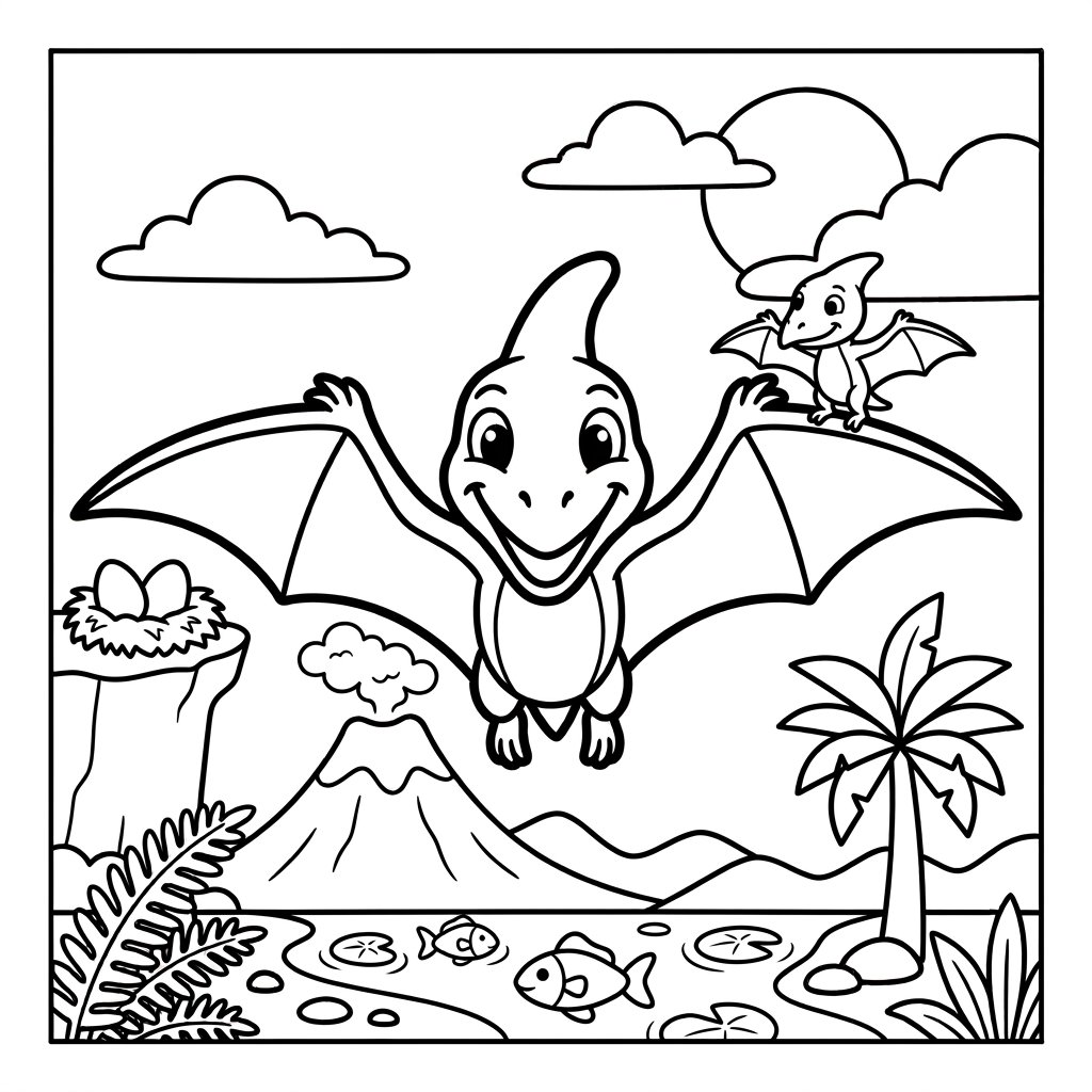 Free printable pterodactyl coloring page 2 for kids