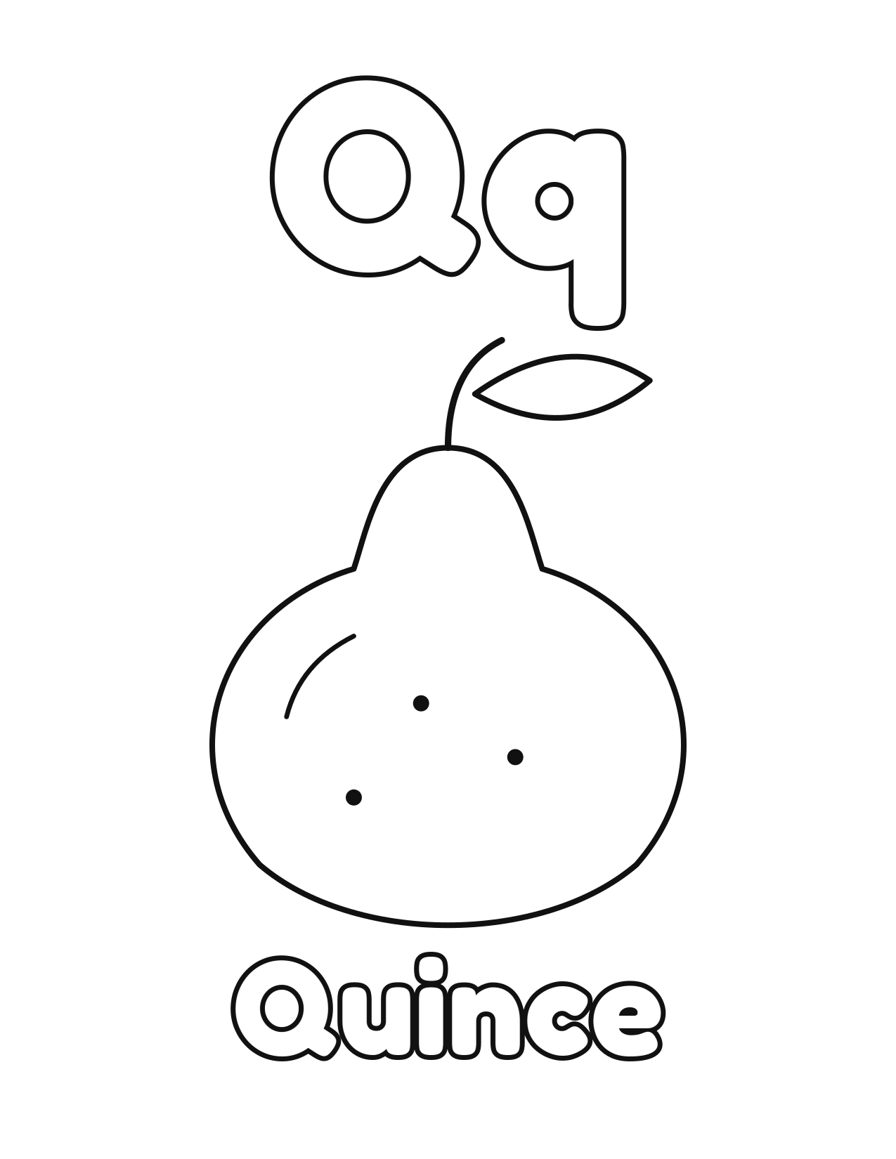 Q is for Quince fruit and vegetable alphabet coloring page with quince to color
