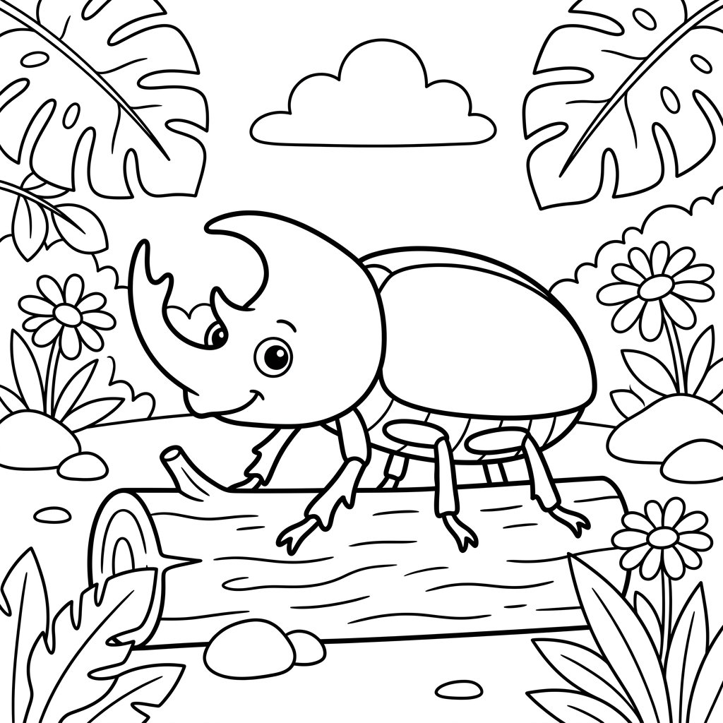 Free printable rhinoceros beetle coloring page 1