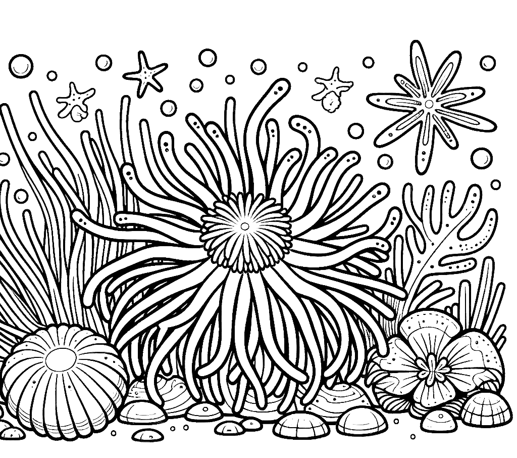 Free printable sea anemone coloring page 11 black and white outline